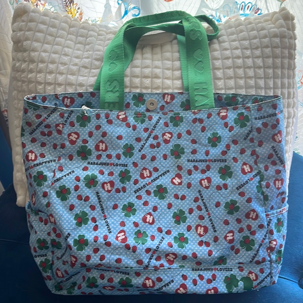 Harijuku Lovers Blue tote with Ladybugs